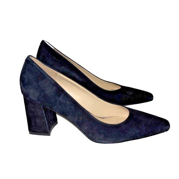 MARC FISHER LTD Pointed Toe Block Heels Pumps Black Suede Women's Size 8 Preppy - Picture 5 of 12